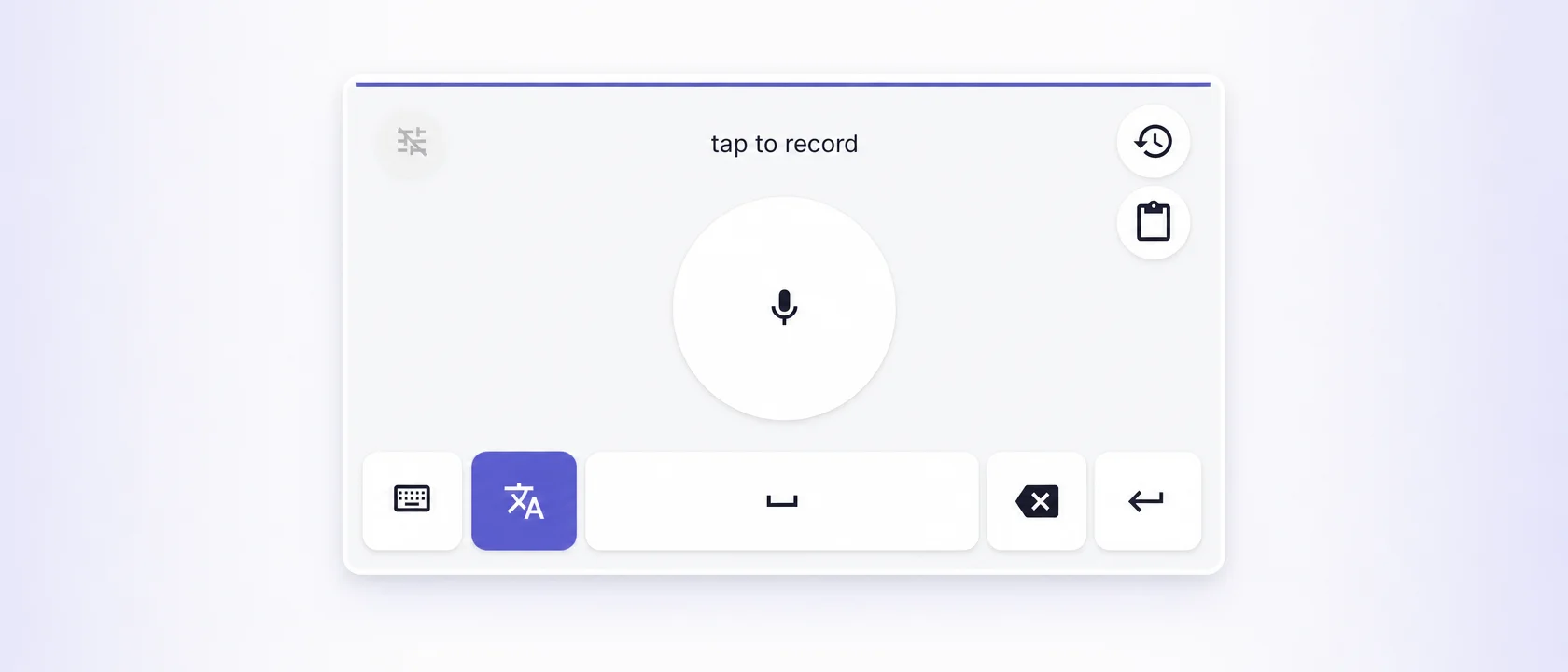 The mode switcher panel open above the WhisperBoard keyboard, listing modes such as Clean Transcription and Business & Meetings